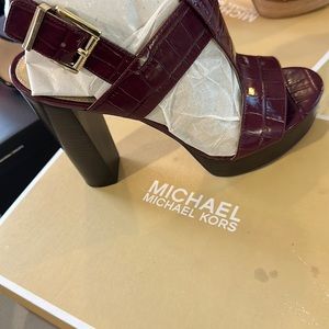 Color maroon heeled sandal by Michael Kors size 9 1/2 crocodile type leather
